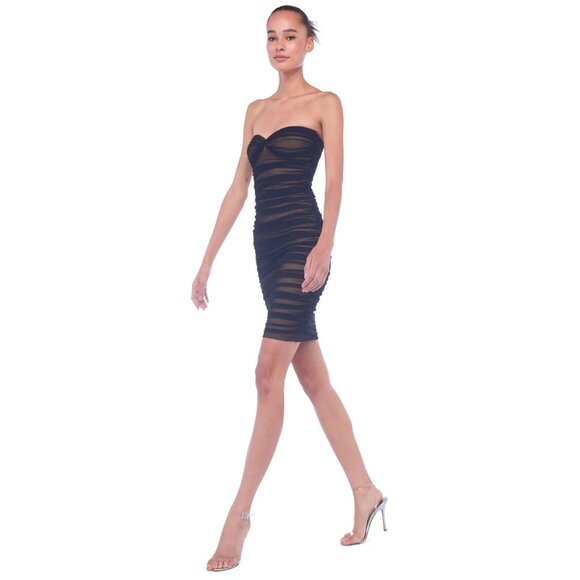 NWT Norma Kamali Walter Dress Ruched Sheer Knee Bodycon Fitted Black Medium - Picture 13 of 16